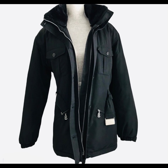 BOGNER Women’s Black Ski Jacket Sz 12, removable faux fur collar and belt - Picture 5 of 8